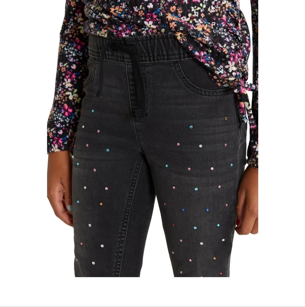Justice Black Denim Jeggins Soft & Comfy Multi Colored‎ Beads Sz 14 Youth Nwt